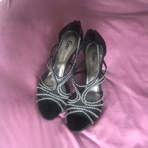 Silver Beaded Zip Up Heels